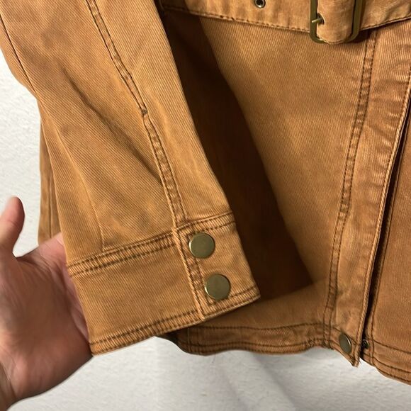 Anthropologie Sz XS Everyday Belted Moto Jacket Brown Lyocell Cotton Zipped - Picture 5 of 7